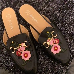 Floral Embroidered Slip On Loafers